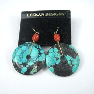 Leekan Designs Turquoise Coral Dangle Earrings Statement Party Festival Donut